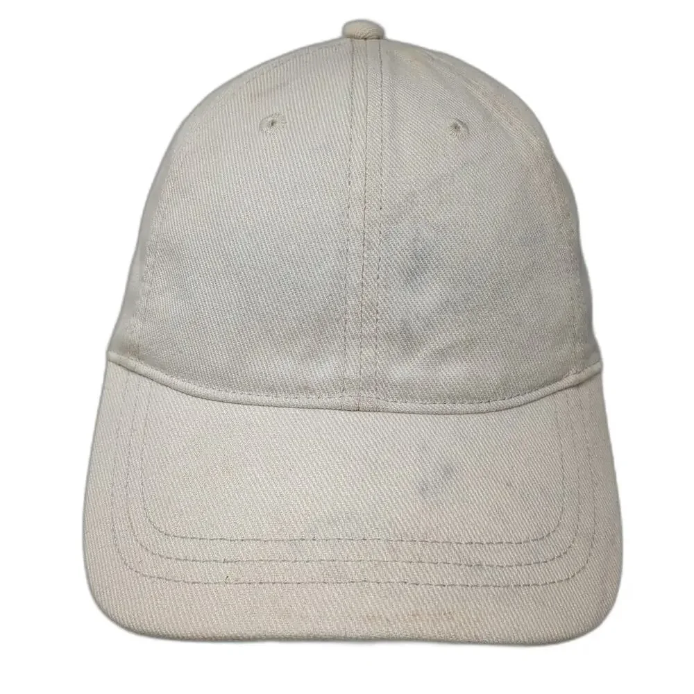 J. Crew Baseball Cap Beige One Size Leather Strapback Brass Buckle Cotton Hat